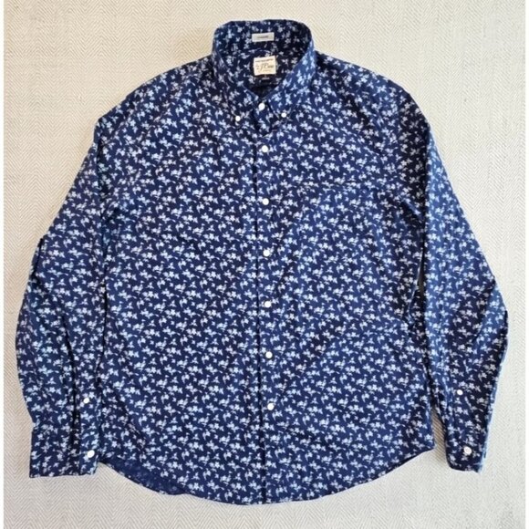J. Crew Long Sleeve Button-Down Shirt Men's Large Blue Floral Classic Stretch - Picture 1 of 14